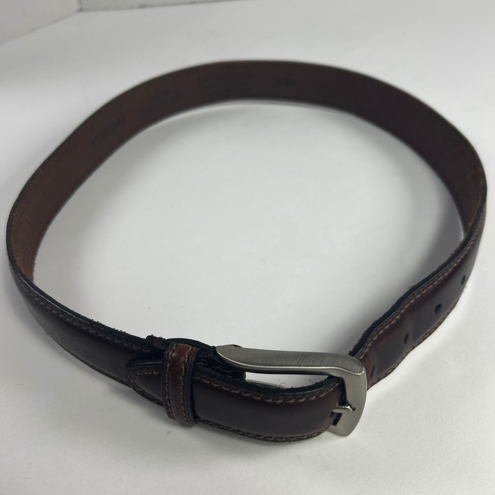 Dockers Mens Dark Brown Genuine Leather Belt Silver Buckle Size 32/80